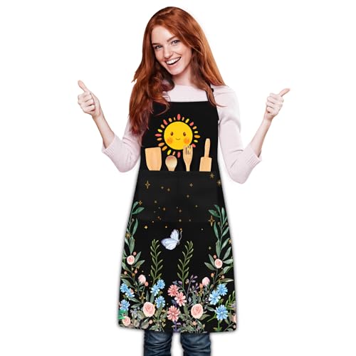 HKKDKTA Aprons for Women with Pockets,Kitchen Aprons for Women Adjustable Waterproof Aprons for Cooking Painting