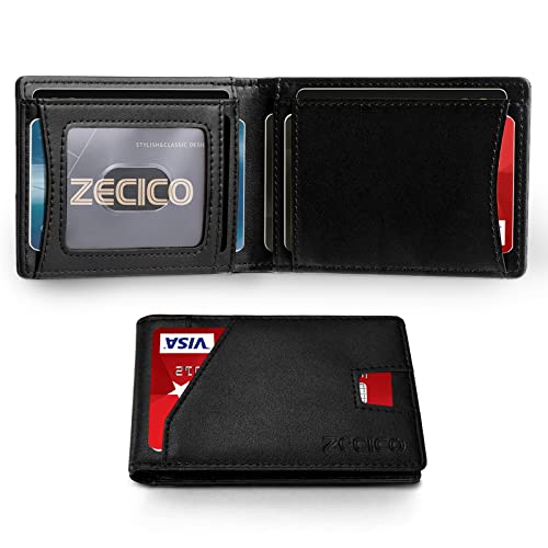 Wallet RFID Slim Minimalist Mens Bifold leather Card Holder RFID blocking wallets Small Thin Front pocket smart Fit travel Purse with ID window Gift box (Classic Black)
