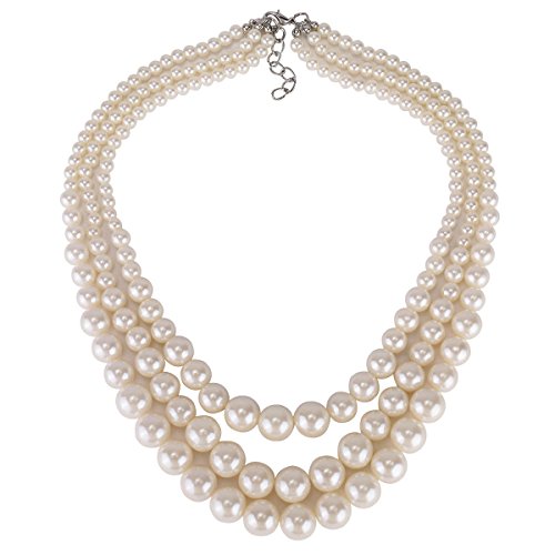 Kalse NE0119-3 Layers Strand Simulated Pearl Strand Bib Pendant Choker Chain Necklace thumb #2