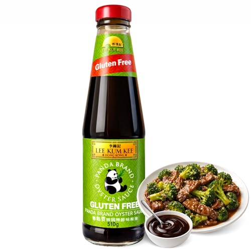 Salsa de ostras Panda Lee Kum Kee Sin Gluten, salsa Panda Oyster Sauce, sabor umami, Ideal para carnes, verduras y salteados, Libre de Gluten, Contiene 1 botella de 510 g