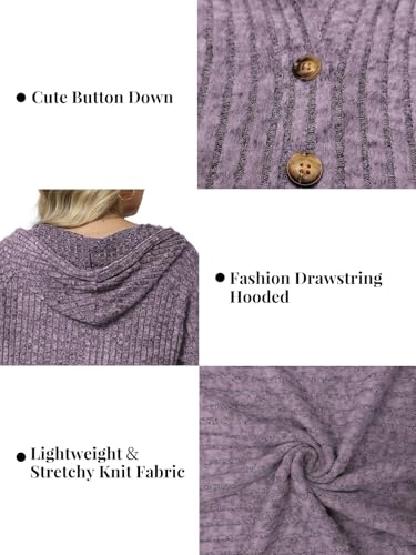 VISLILY Womens-Plus-Size-Hoodies Button V Neck Lightweight Knit Sweaters Casual Long Sleeve Tops Drawstring Hooded Sweatshirt4