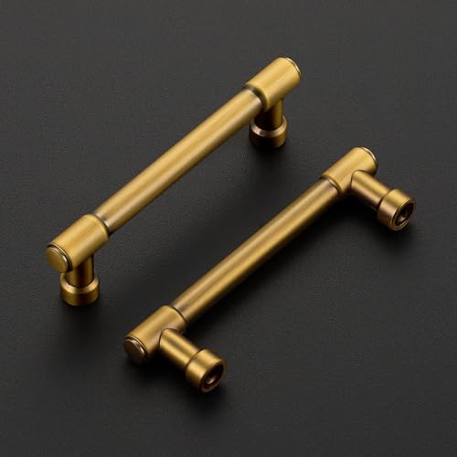 Image of Ravinte Brushed Brass Kitchen Pulls Cabinet Handles 3-3 /4 Inch 10 Pack