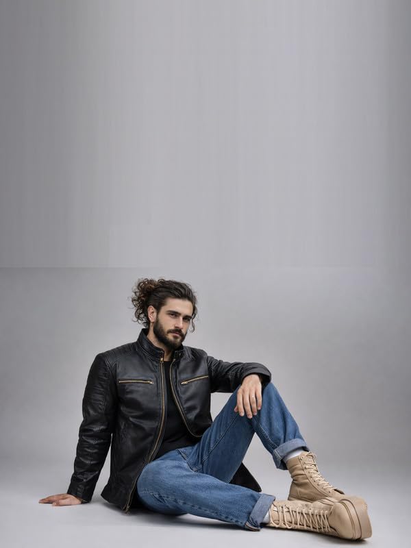 Image of Leather Retail Men's Premium Black Leather Biker Jacket