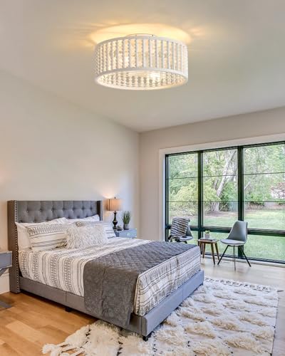 Image of Beaded Ceiling Fans with Lights and Remote, 19 inches Off-White | Bulbs Included, Tropical Caged Fandelier, Flush Mount, Lighting Fixture, Nursery, Kid Room, Auto-off, Quiet, Reversible Motor