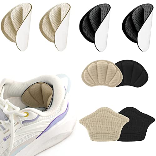 Heel Grips - Vaktop 4 Pairs Heel Cushion Pads, Self-Adhesive Heel Cushion Inserts, Anti-Slip Heel Pads - Sport Shoes Heel Blister Protectors for Women and Men(Black & Beige)