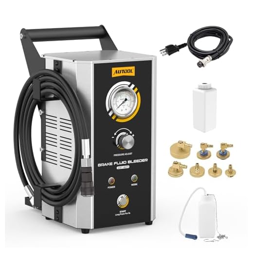 AUTOOL AST609 12V 220V 110V Auto-Bremsenentlüfter, automatischer pulsierender Bremsflüssigkeitsentlüfter mit 2 Druckmodi (0-3bar) / 7 Verschiedene Adaptertypen für alle Fahrzeuge