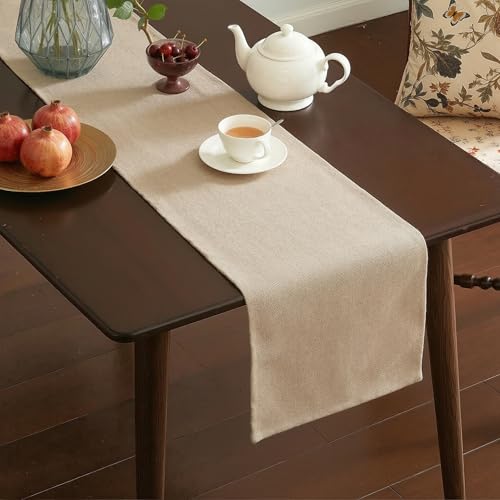 Image of Kuber Industries 72x12 inch Jute Table Runner for Party, Wedding and Family Dinners | Washable & Reusable Centre and Dining Table Runner | Cream