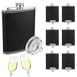 6 Set 8 oz Leather Hip Flasks for Liquor for Men Leak Proof Stainless Steel Drinking Flasks with Funnel Soft Wrap Whiskey Vessels for Wedding Bridesmaid Christmas Gifts (Black)