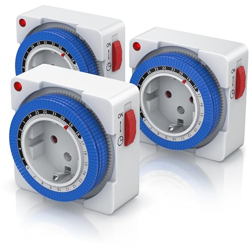 CSL - 3X mechanische Zeitschaltuhr - 24 Stunden Timer - 96 Schaltsegmente - Schieberegler für Zeitangabe - 3680W - integrierter Berührungsschutz