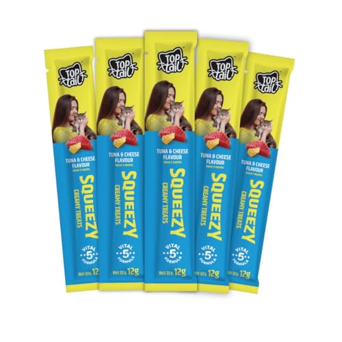 Image of Squeezy Creamy Treat for Cat 60 Grams (12g x 5 Sachets) | Tuna & Cheese Flavour | Creamy Lickable Treats for Cats, Rich in Omega-3 & 6 Fatty Acids