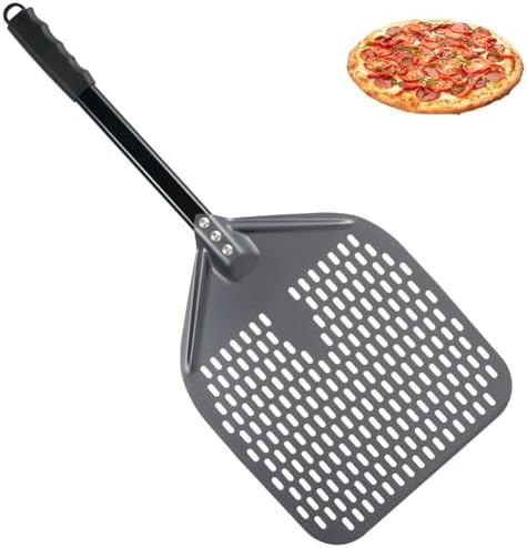 Perforated Pizza Peel - 12 Inches Aluminum Pizza Paddle, Nonstick Pizza Spatula with Anti-Scald Handle, Heat Resistant Pizza Peel Turner for Oven Baking Homemade Pizza Bread