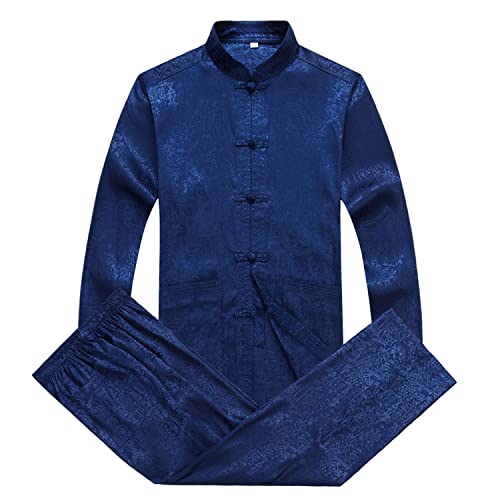 Kung Fu Uniform Tang Men Chinese Traditional Clothing Hanfu Martial Arts (Navy Blue, Large) #TOP12