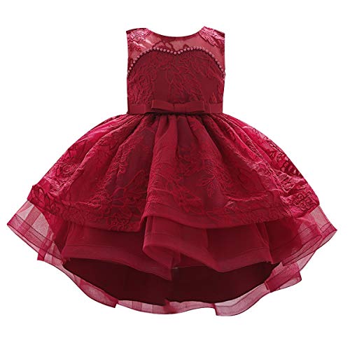 MYRISAM Baby Girls Flower Lace Embroidery High Low Dress 1st Birthday Christening Party Wedding Pageant Baptism Tutu Gown2