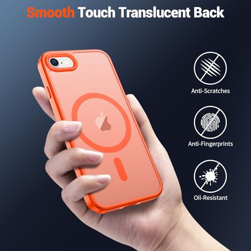 Image of SUPFINE Magnetic for iPhone SE Case 2022 (3rd) /2020 (2nd),iPhone 8 Case(Compatible with MagSafe)(Military Grade Drop Protection) Slim Translucent Matte Phone Case,Orange