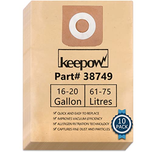 KEEPOW 16 Gallon Shop Vac Bags 10 Pack, Compatible with Craftsman 16 and 20 Gallon Vacuums, General Purpose Dust Bags CMXZVBE38749