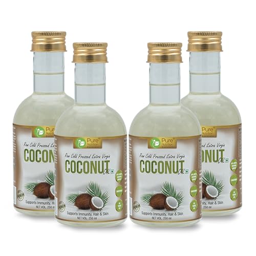 Image of Pure Nutrition Naturals Virgin Coconut Oil 1Litre (250Ml X 4 Pet Bottles)|Cold Pressed & Unrefined, Extracted From A1 Grade Coconut Milk|For Hair Growth, Skin, Baby Massage & Cooking, Reduce Hair-Fall