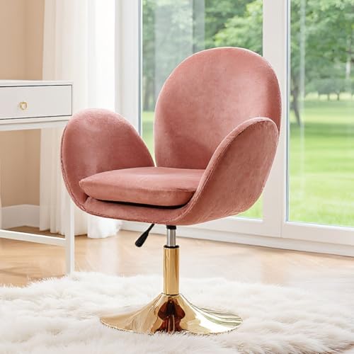 chairus Samt Polsterstuhl Ergonomisch Drehstuhl Schminkstuhl ohne Rollen Höhenverstellbar Gepolstert Sessel für Wohnzimmer Schlafzimmer (Rosa)