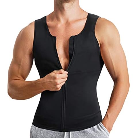 Eleady Men's Compression Shirt Undershirt Slimming Body Shaper Athletic Workout Shirts Tank Top Sport Vest with Zipper (Black, X-Large) Cover