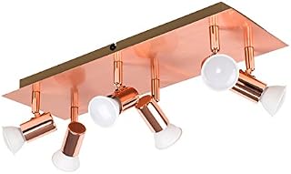 MiniSun Modern Rectangular Black Chrome 6 Way Adjustable GU10 Ceiling Spotlight - Complete with 5w LED Bulbs [3000K Warm White]