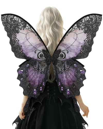 RENEMEGO Dark Purple Fairy Wings - Butterfly Wings Adults Women Dark Fairy Costume Accerssories Renaissance Renfaire Vintage Dress Up Photoshoot Elf Outfit