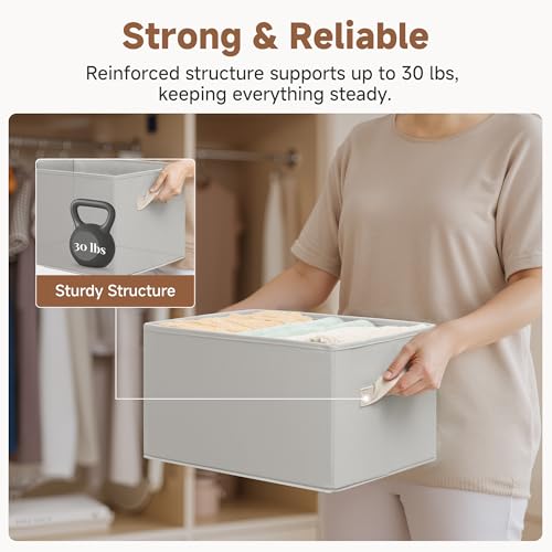 StorageWorks Storage Baskets for Shelves, Fabric Storage Bins, Closet Organization and Storage Baskets, Organizer Bins for Clothes, Light Gray, Large, 3-Pack - Image 7