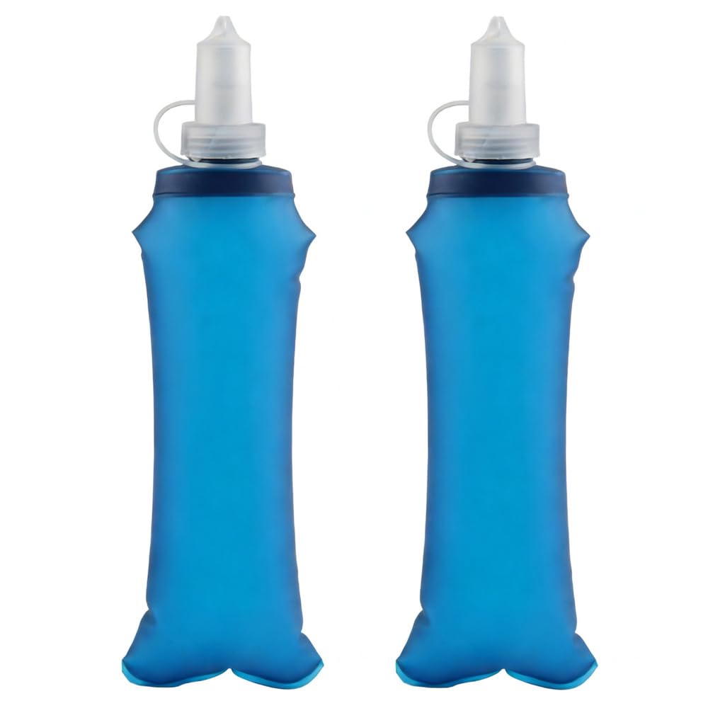 BDKMMS Outdoor Soft Flask, 2Pcs 500ML TPU Foldable Water Bottles Leakproof Drinking Soft Bottle for Cycling Hiking Running Camping