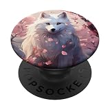 Anime blanco artic fox atardecer flores de cerezo rosa PopSockets PopGrip Intercambiable