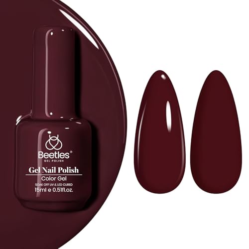 Beetles Burgundy Red Gel Polish Blanchett Maroon Gel Nail Polish 15ml Dark Plum Red Colour UV Lamp Soak Off Manicure DIY at Home Nails Gifts for Women-CL097