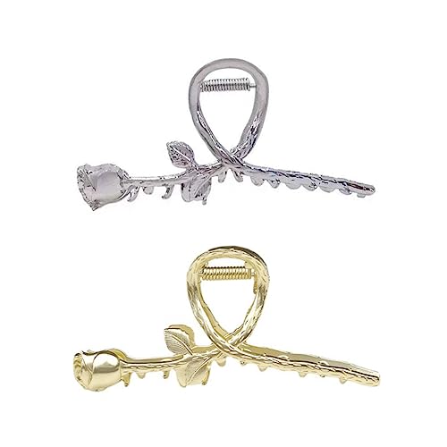 TOVINANNA 2 Piezas Clip De Tiburon Perlas Para El Cabello Jumbo Oro Clip De Mandíbula De Pelo Arco Pinzas Para El Cabello De Las Niñas Broche De Rosa Pinza De Pelo De Plata Metal