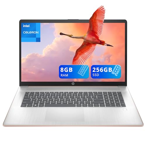 Image of HP 17.3 inch HD+ BrightView Laptop, Intel Celeron N4120, 8GB RAM, 256GB SSD, Intel UHD Graphics, Full-Size Keyboard, Webcam, Wi-Fi, Windows 11 Home, Rose Gold (Renewed)