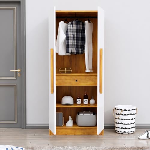 Image of Bniture 2 Door Wardrobe for Bedroom | Almirah for Clothes with 4 Shelves | Spacious Storage Cupboard for Bedroom | Wooden Wardrobe (46D x 80W x 182H CM) | 3 Years Warranty | Giant Wood & Frosty White