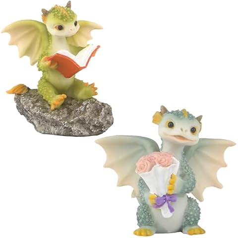 KEEPKAP Dragon Statue Mini Dragon Figurine (Dragon Reading On a Stone and Love of a Dragon) Cover