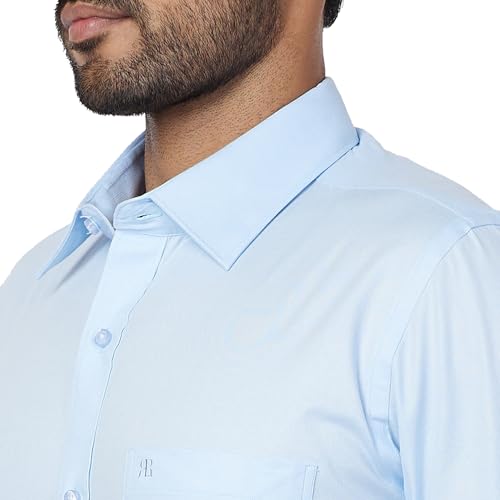 Image of Raymond Men Contemporary Fit Solid Pattern Pure Cotton Semi Cutaway Collar Half Sleeve Formal Shirt