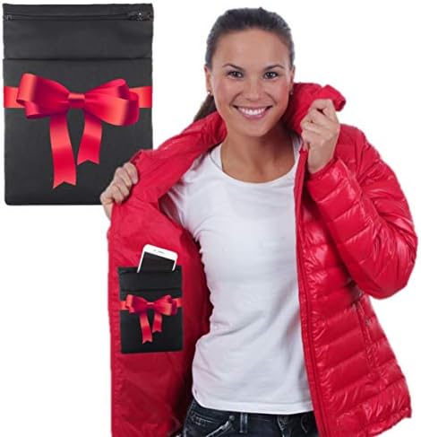 PocketLuv, Add-On Hidden Coat Pocket: for Travel, Daily Use, All Phones, Passport, Money & More (Lightweight & Slim) (Red Bow)
