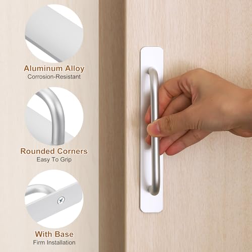 Image of uxcell 6Pcs Barn Door Handles, 244mm / 9.6 Inch Length Hole Center Sliding Gate Door Pull Handle Aluminum Alloy Cabinet Handles with Base for Kitchen Bathroom Wardrobe Closet (Silver)