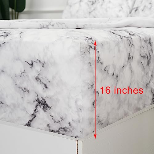 Image of Best Season Bed Sheet Set 4 Pieces -Queen Size-Soft Durable Microfiber Bedding Sheet Set,Deep Pocket,Stain,Fade & Wrinkle Resistant(White Marble)