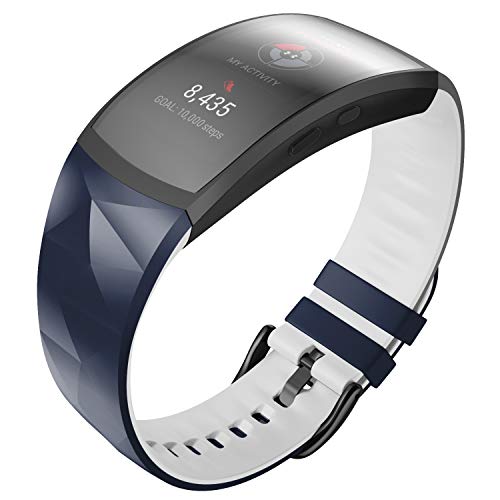 ANBEST Pulsera de Silicona Compatible con Samsung Gear Fit 2/Gear Fit 2 Pro Correa de Repuesto para Gear Fit 2 Pro SM365/Gear Fit 2 SM-360 Smart Watch, Pequeña, Azul Oscuro/Blanco