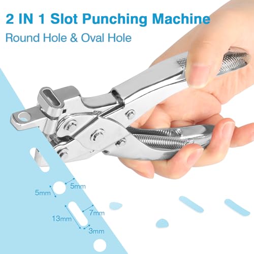CAETOUNG 2 in 1 Badge Slot Hole Punch for ID Cards, Heavy Duty Hand Punch Metal Hole Puncher for PVC Material, Business Cards, Paper and Cardstock (5mm Round Hole &13mm X 3mm Slot Hole, Silver) - Image 2