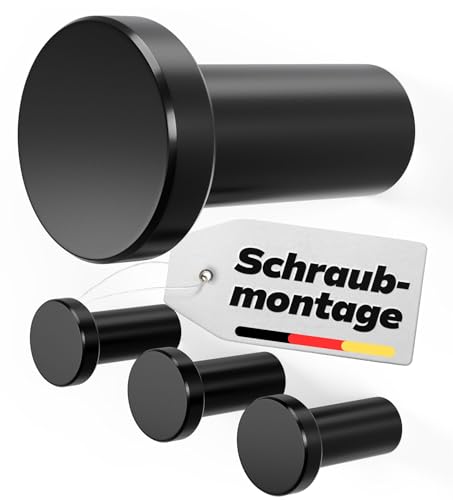BERGVILLE® 4er Set Premium Garderobenhaken schwarz matt–Universell einsetzbar als Handtuchhalter, Kleiderhaken, Wandhaken inkl. Zubehör! Made in Germany