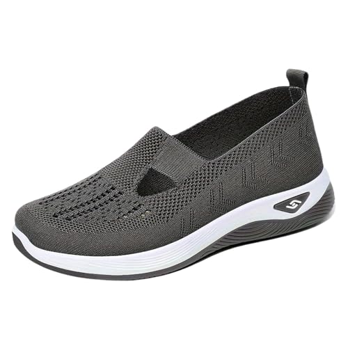 Women's Slip-On Sneakers Breathable Mesh Orthopedic Arch Support Memory Foam Lightweight Walking Shoes for Women, Dark Grey, 7 Wide