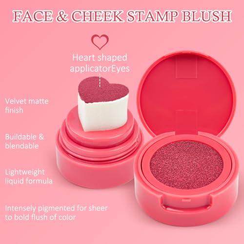 Love Cushion Blush Cream, 2 Pcs Air Cushion Blusher with Heart-Shaped Applicator, Moisturizing Stamp Blush Cheek Rouge Soft Cream Blush, Natural-Look Cheek Tint Set Long Lasting Makeup (#02+#05) - Image 3