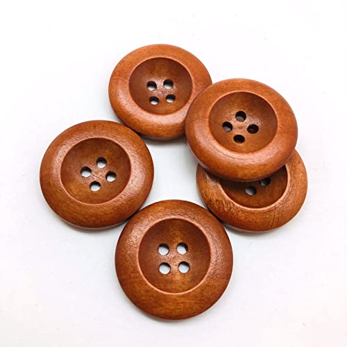 PEPPERLONELY Brand 50PC Coffee 4 Hole Round Wood Buttons Scrapbooking Sewing Buttons 25mm (1 Inch)
