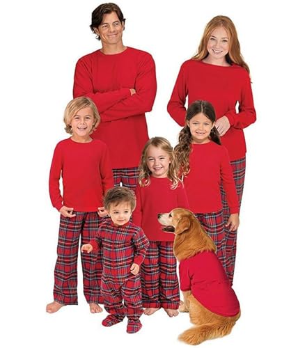 Ropa para Padres e Hijos, Ropa Familiar, Pijamas de Ropa para el hogar para Padres e Hijos con Estampado de Cuadros navideños Europeos y Americanos-Rojo-bebé 3
