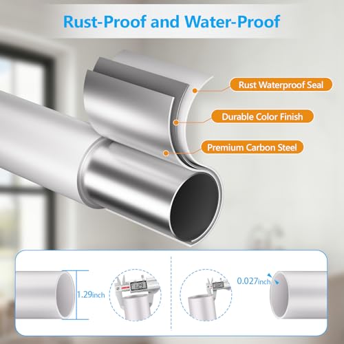 Image of FADOTY Tension Curtain Rod No Drilling, 41-122 Inch Heavy Duty Shower Rod | One-click Adjustable, 105 lb Support, Rustproof, Non-slip, Easy Installation for Patio Bathroom Windows Room Divider, White