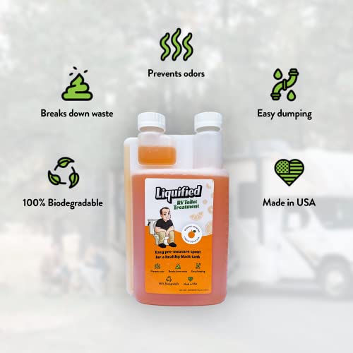 Image of Liquified RV Toilet Treatment - Black Holding Tank Digester - Odor Eliminator - Orange Scent - Matts RV Reviews (Orange, 32oz) (Pack of 2)