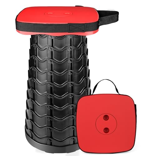 Image of Outward Gear Upgraded Folding Stool Heavy Duty 550lbs Load Capacity Collapsible Portable Sturdy Telescopic Stool for Camping Travel Hiking (Red)