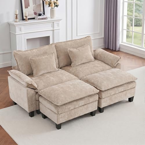 Image of IPKIG 82.3 inch Modular Cloud Couch with Storage, U Shaped Sectional Sofa with Ottoman & Pillow, Chenille Deep Seat Sectional Couches for Living Room, Apartment, Khaki