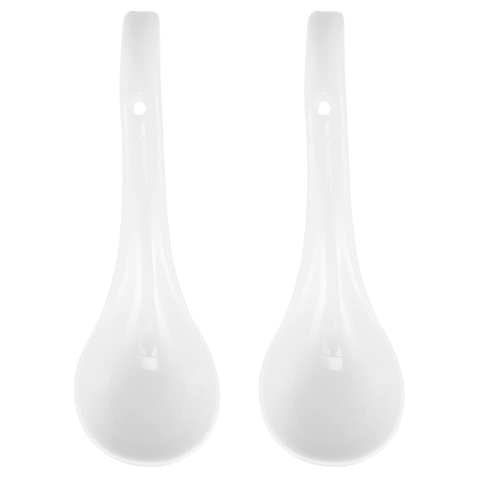 Cabilock 2pcs Ceramic Soup Spoons White Dessert Noodles Spoons for Home Hotel and Restaurant Use Smooth Versatile for Ice Ramen Soup and Appetizers