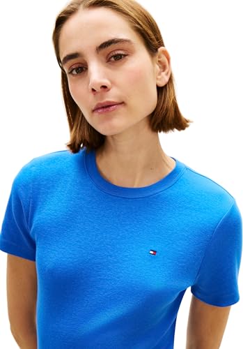 Tommy Hilfiger Damen T-Shirt Kurzarm Slim Cody Rundhalsausschnitt, Blau (Blue Orbit), L – Ansicht 4