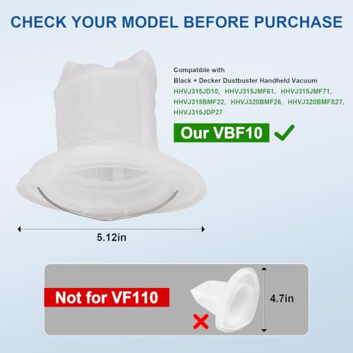 Image of VBF10 Filter Replacement for Black & Decker Dustbuster Handheld Vacuum | Fit for Black & Decker Vacuum : HHVJ315JD10 HHVJ315JMF61 HHVJ315JMF71 HHVJ315BMF22 HHVJ320BMF26 HHVJ320BMFS27 HHVJ315JDP27